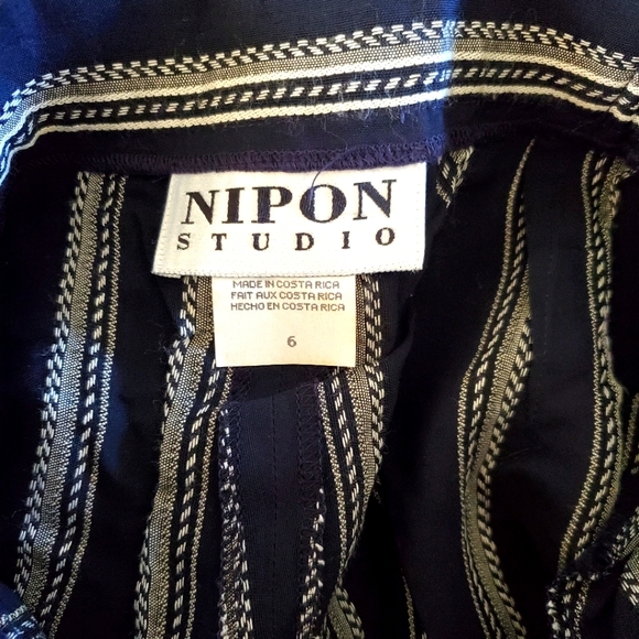 Nipon Studio - Navy/White Rayon Slacks, Size 6 - Picture 3 of 6